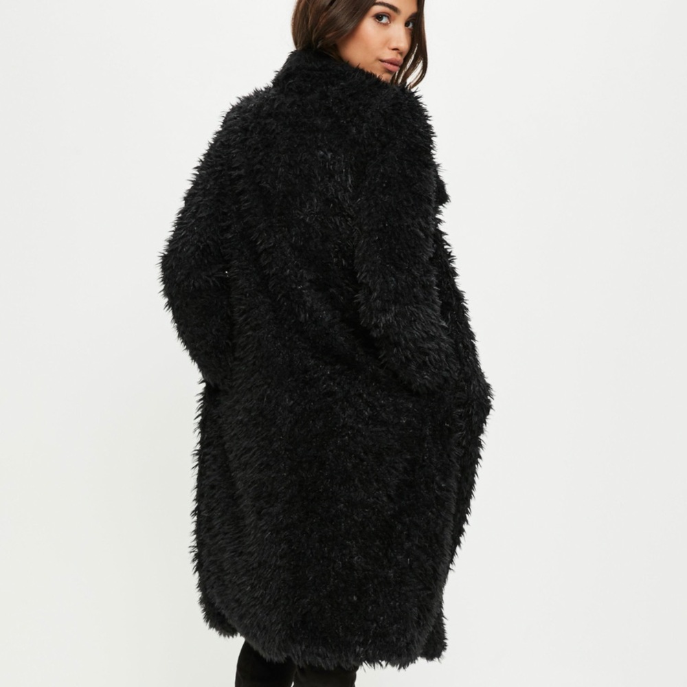 Long Black Shaggy Fur Jacket “Missguided”